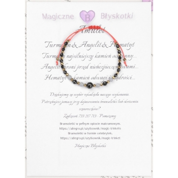 Bransoletka czarny TURMALIN ANGELIT HEMATYT ochrona i sprawiedliwość